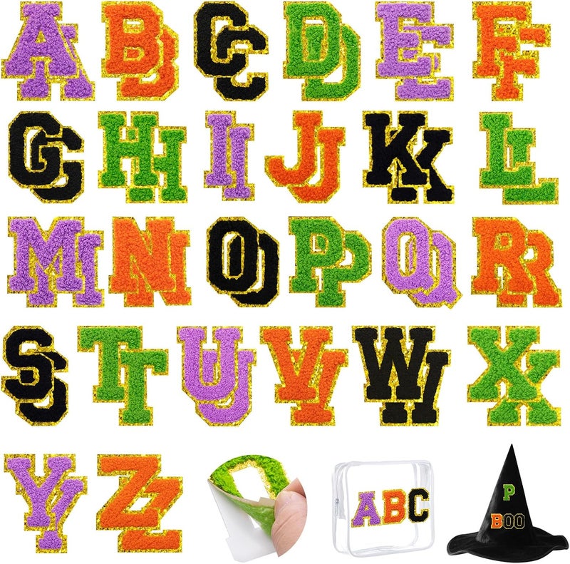 FOGWOWO 52 Pcs Halloween Patches Chenille Letter Patches Self Adhesive for Clothing,A-Z Varsity Letter Stickers Embroidered Sew on Repair Patches for Jackets Hats Backpacks - Image 1
